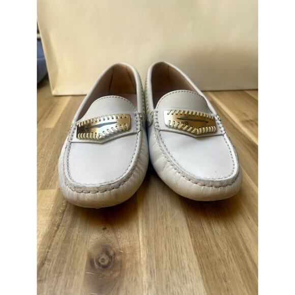 Tod's Gommino Womens Driving Loafers Shoes White Leather Gold Buckle Size 36.5 - Picture 3 of 10